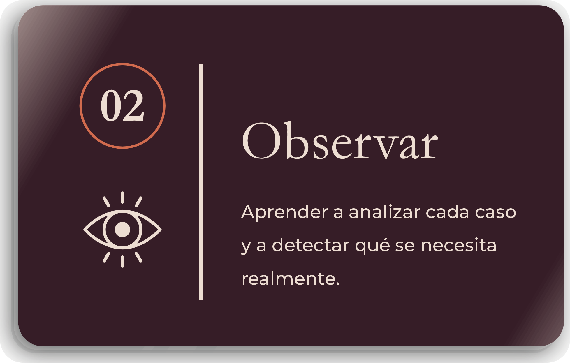 observar aprender y analizar cada caso  para conocer que necesita
